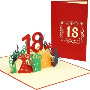 Pop Up Karte, 3D Karte, 18. Geburtstag, Jubiläum Zahl, rot, N371