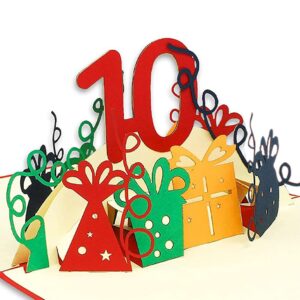 Pop Up Karte, 3D Karte, 10. Geburtstag, Jubiläum Zahl, rot, N364