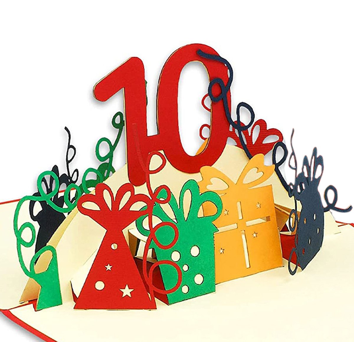 Pop Up Karte, 3D Karte, 10. Geburtstag, Jubiläum Zahl, rot, N364