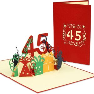 Pop Up Karte, 3D Karte, 45. Geburtstag, Jubiläum Zahl, rot, N373