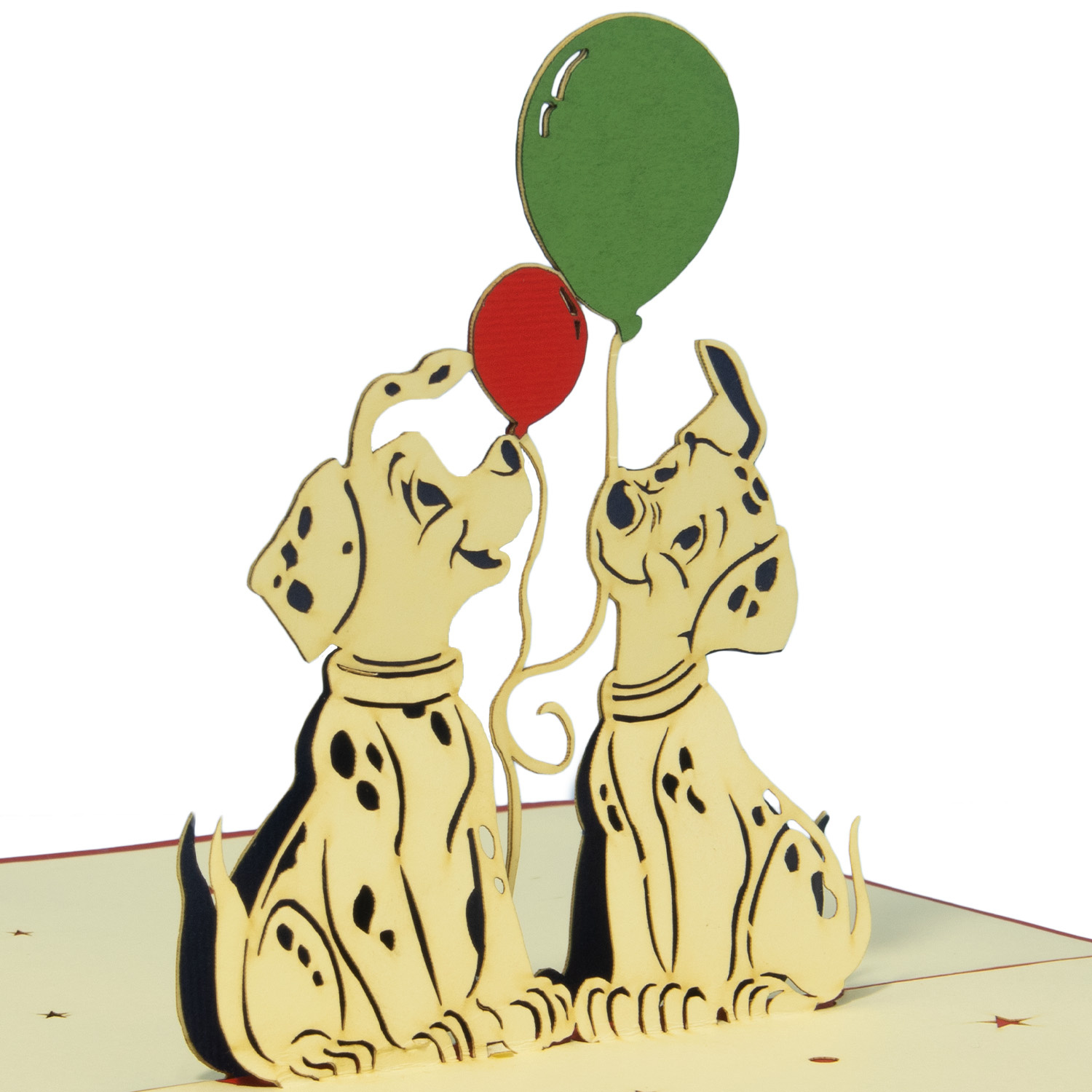 Pop Up Karte, 3D Karte, Hund, 2 Hunde mit Luftballons, N264