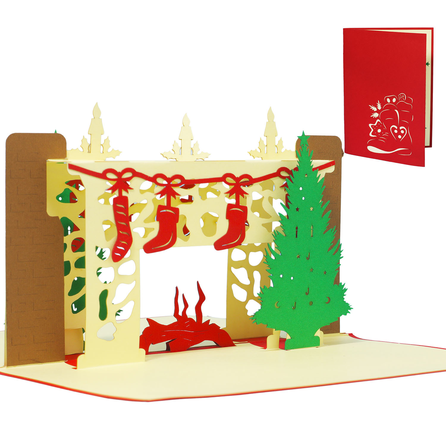 Pop Up Karte, 3D Karte, Weihnachtskarte, Weihnachtskamin, N439