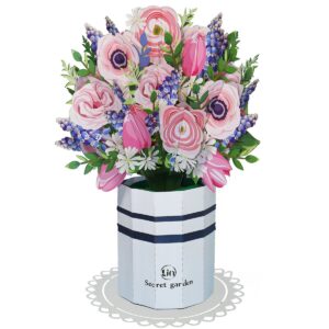 LIN Pop Up Blumen, 3D Karte, Handgemachter Blumenstrauß aus Papier,  Ranunkeln, N801