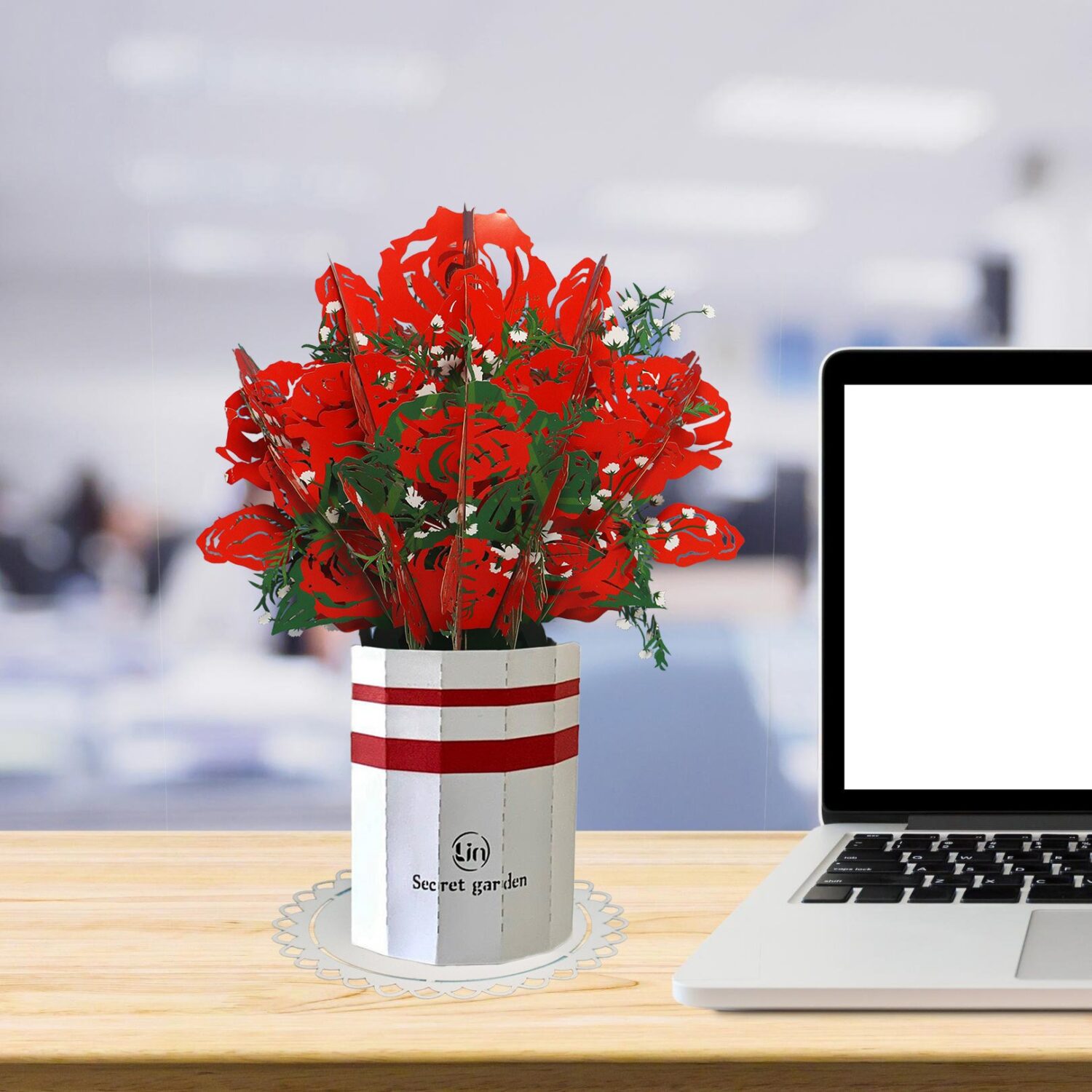 LIN Pop Up Blumen, 3D Karte, Handgemachter Blumenstrauß aus Papier, Rosenstrauß, N800 – Bild 7