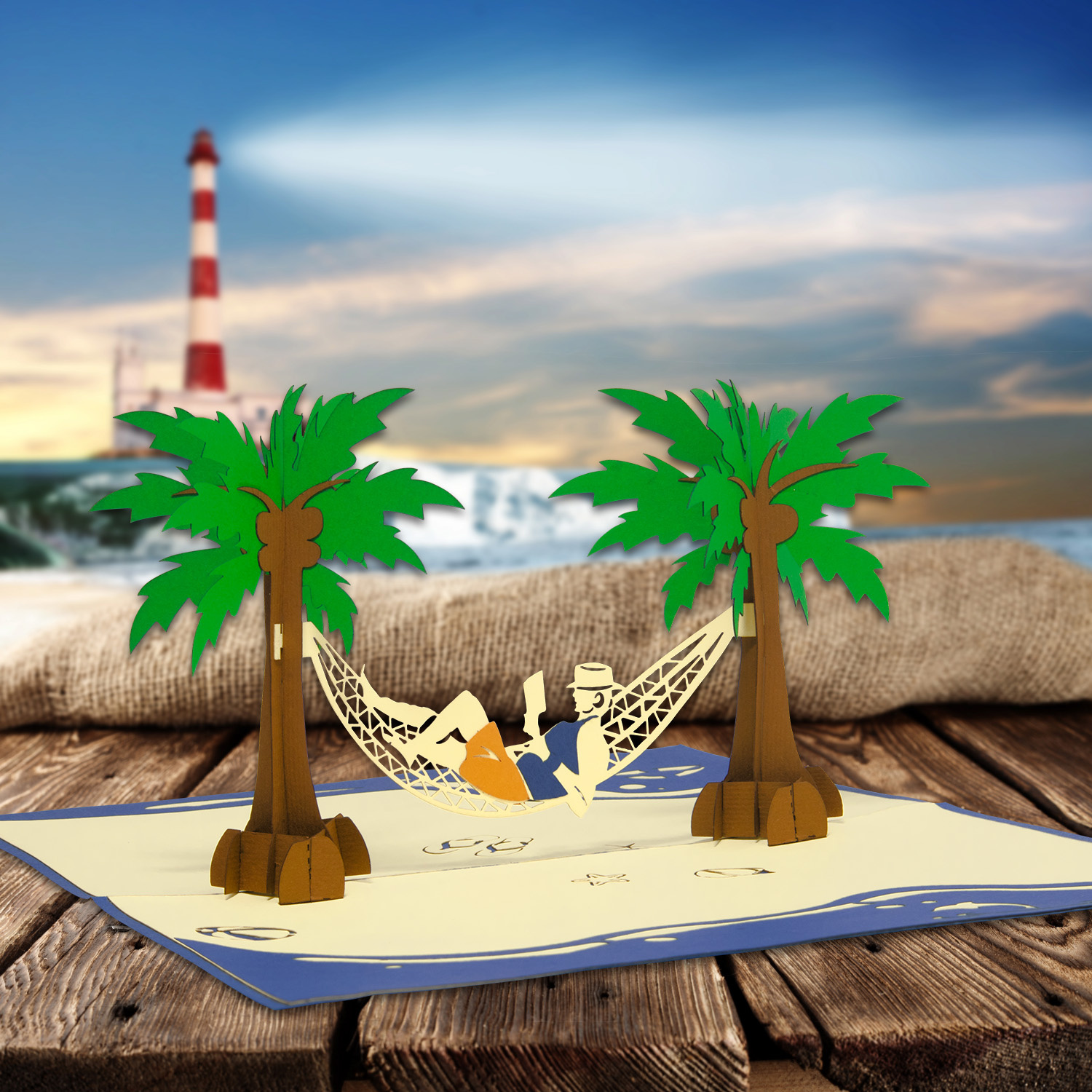 Pop Up Karte, 3D Karte, Urlaub, Hängematte, N341 – Bild 4