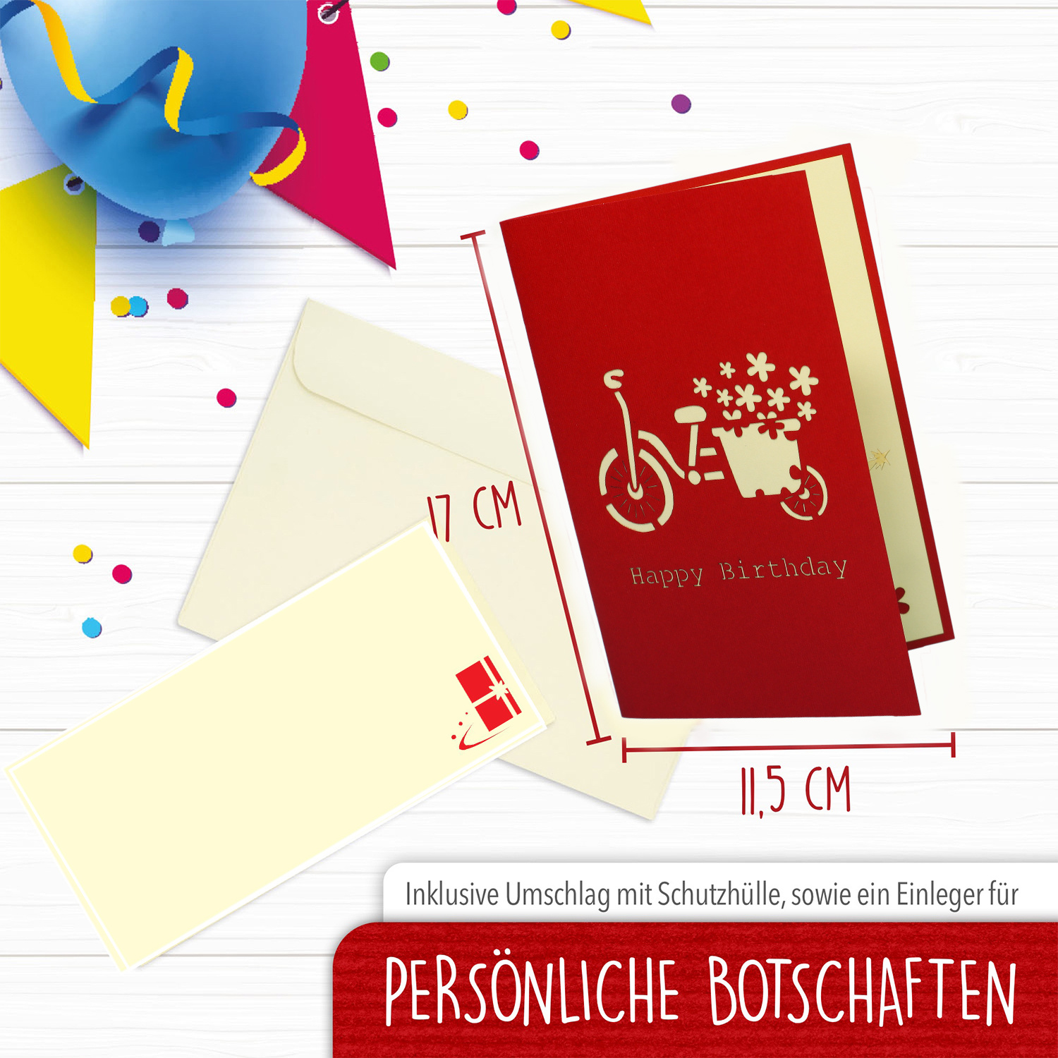 Pop Up Karte, 3D Karte, Fahrrad, Geburtstagstorte, Schildkröte, N9 - immagine 2