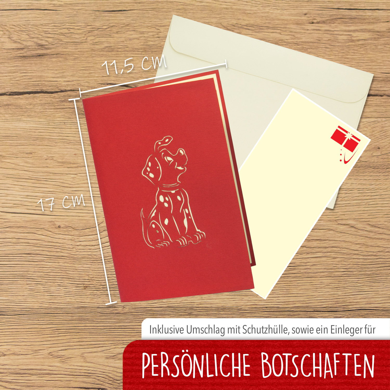 Pop Up Karte, 3D Karte, Hund, 2 Hunde mit Luftballons, N264 - Image 4