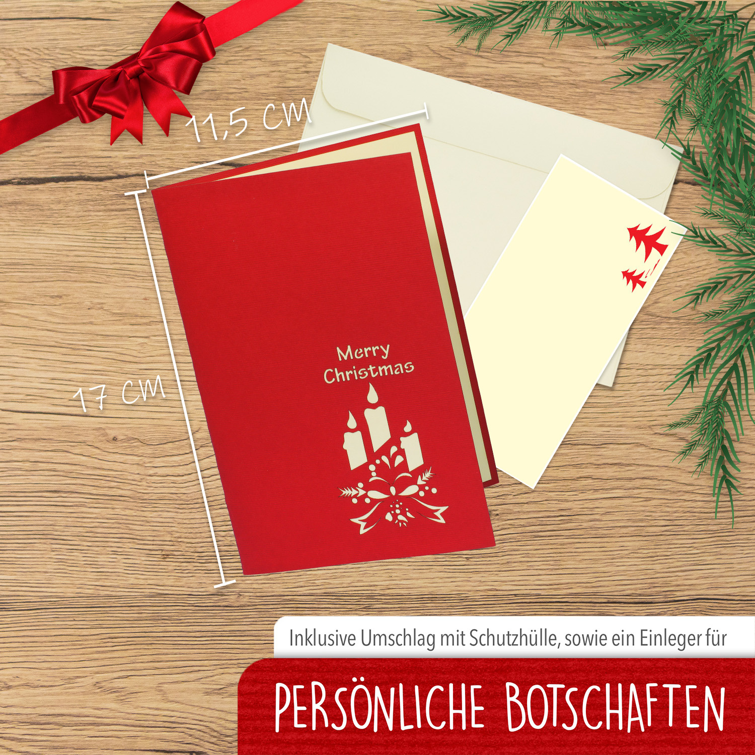 Pop Up Karte, 3D Karte, Weihnachtskarte, Adventskranz, N436 - immagine 2