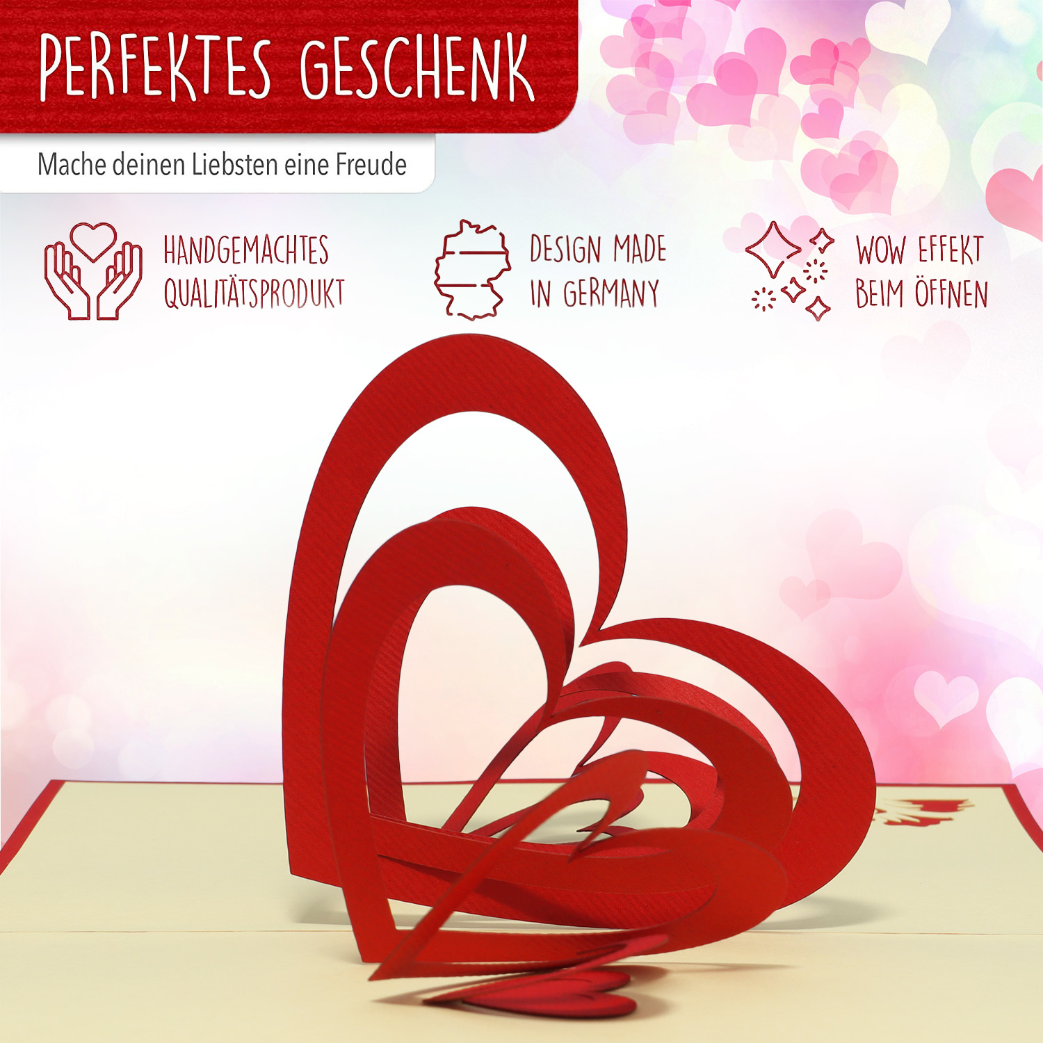 Pop Up Karte, 3D Karte, Valentinskarte, Hochzeitskarte, Herzen, N58 – Bild 3