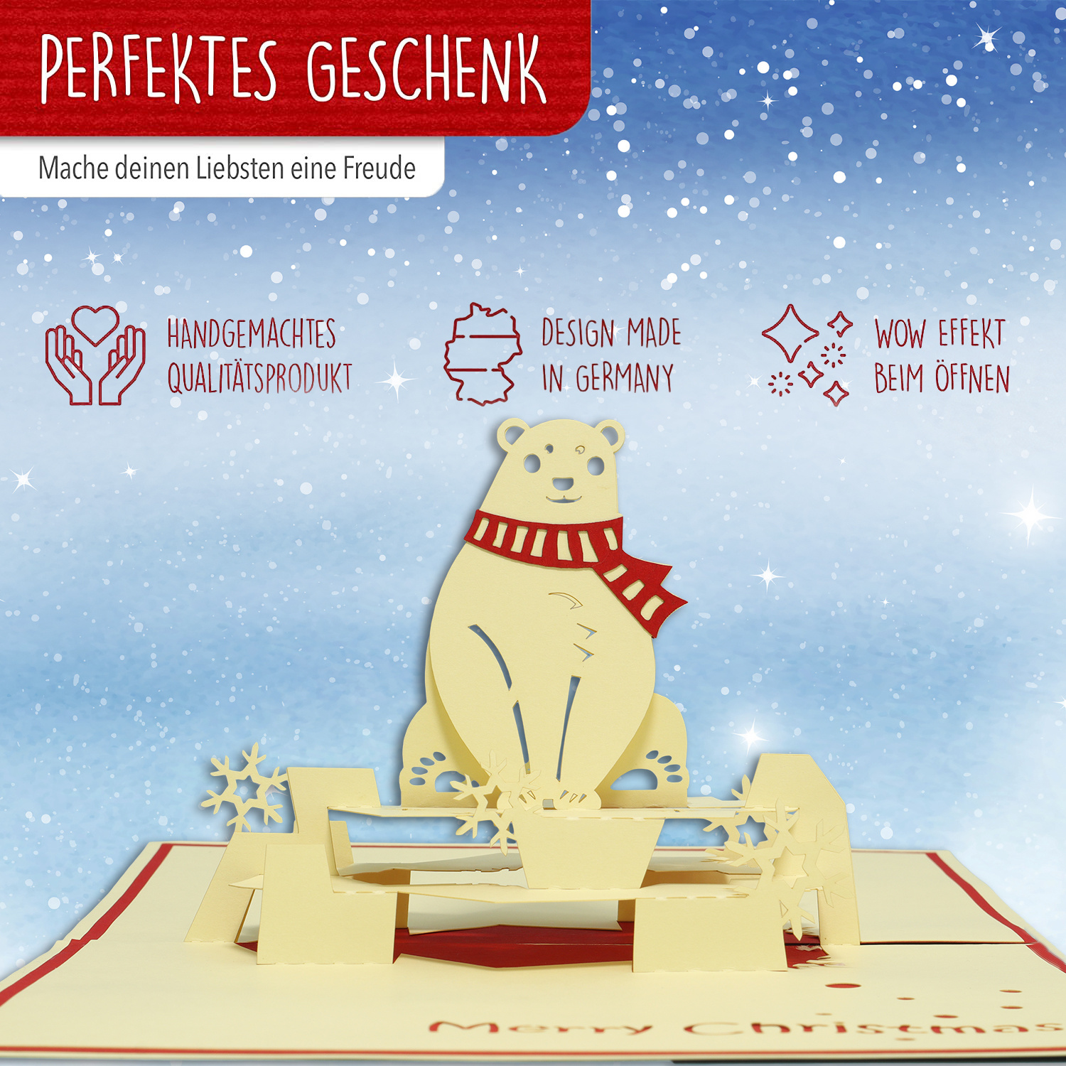 Pop Up Karte, 3D Karte, Weihnachtskarte, Eisbär, N415 – Bild 3