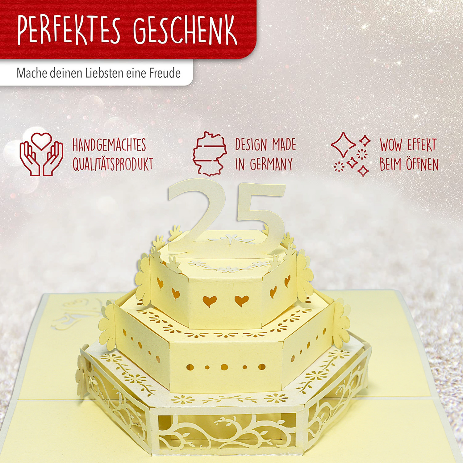 Pop Up Karte, 3D Karte, Hochzeitskarte, Silberhochzeit 25. Jubiläum, N211 – Bild 3