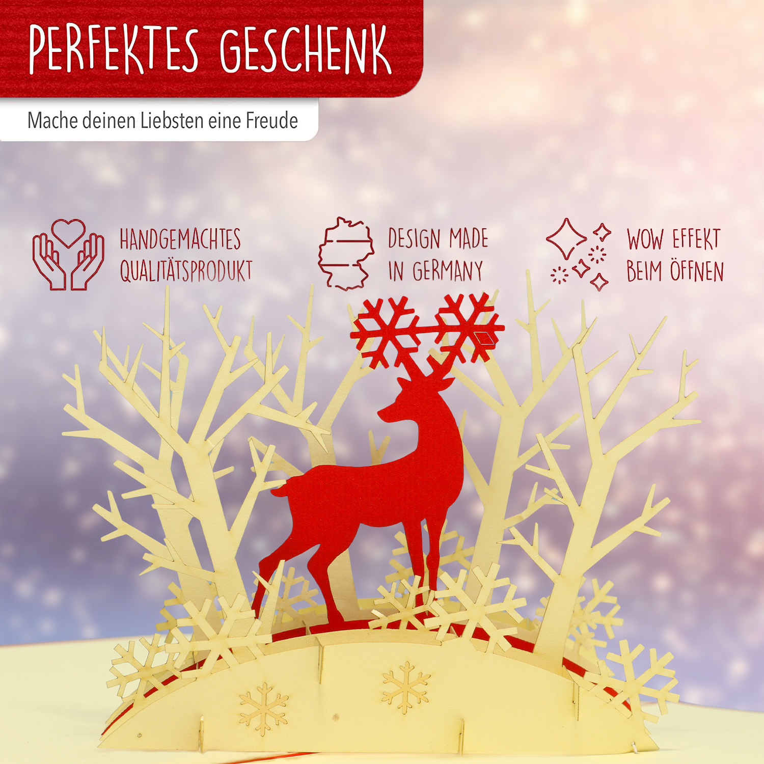 Pop Up Karte, 3D Karte, Weihnachtskarte, Rentier im Wald, N417 – Bild 3
