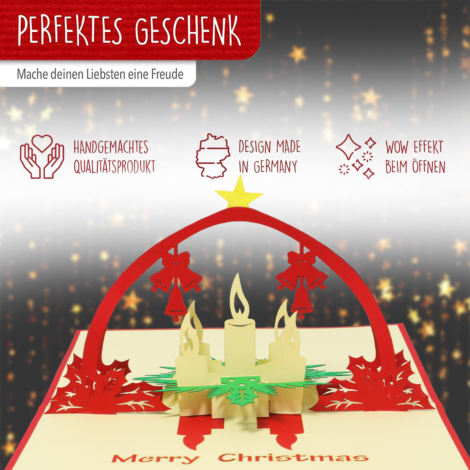 Pop Up Karte, 3D Karte, Weihnachtskarte, Adventskranz, N436 - immagine 3
