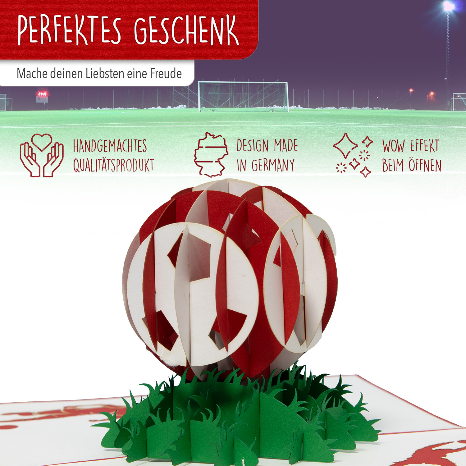 Pop Up Karte, 3D Karte, Fußball rotweiß, N305 – Bild 3