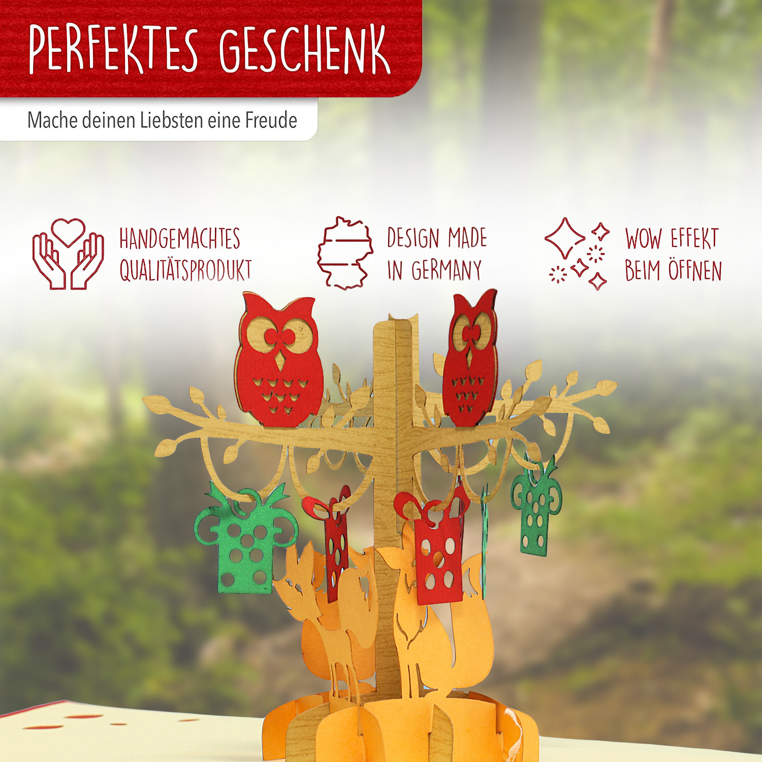 Pop Up Karte, 3D Karte, Eulen und Füchse, N298 - Image 4