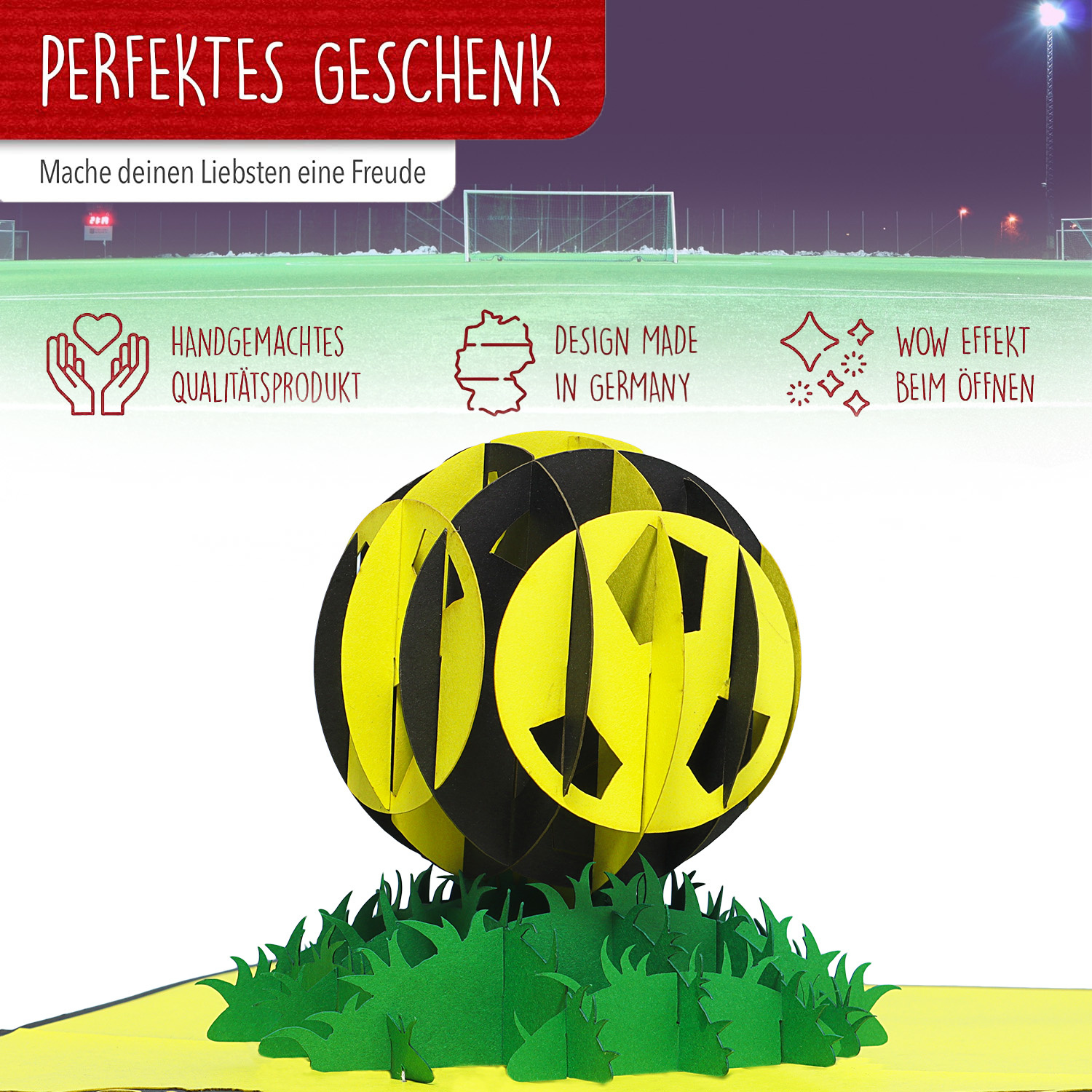 Pop Up Karte, 3D Karte, Fußball gelbschwarz, N304 – Bild 3