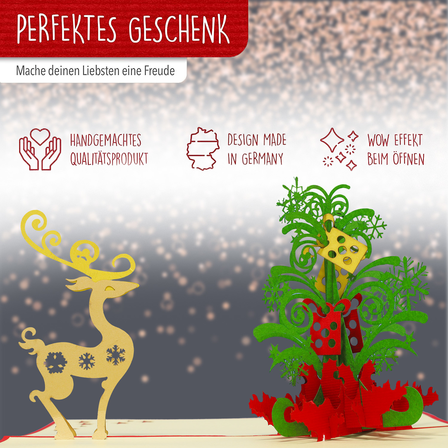 Pop Up Karte, 3D Karte, Weihnachtsbaum, Tannenbaum, Rentier, N451 – Bild 4
