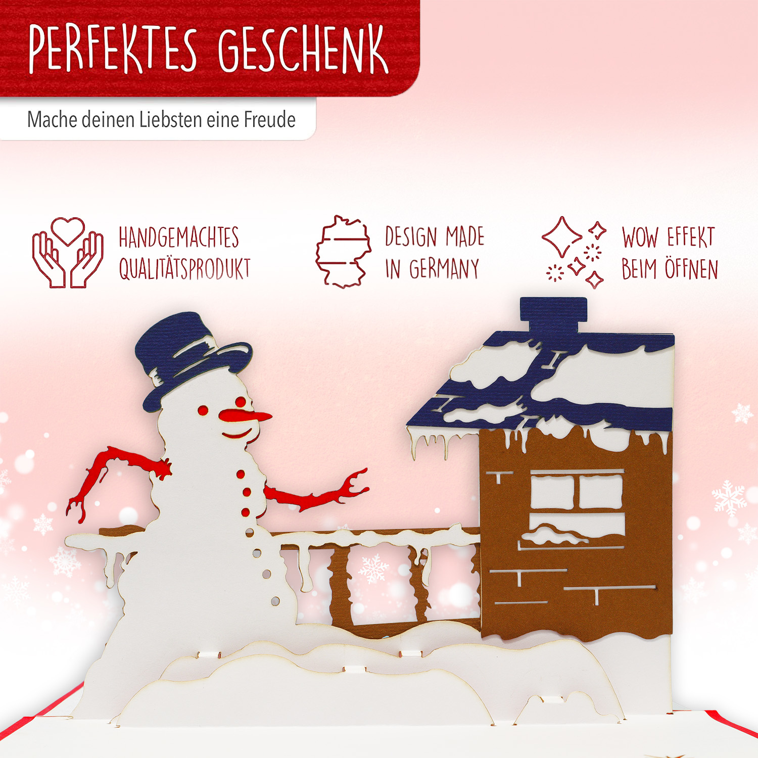 Pop Up Karte, 3D Karte, Weihnachtskarte, Schneemann am Haus, N445 - Image 4