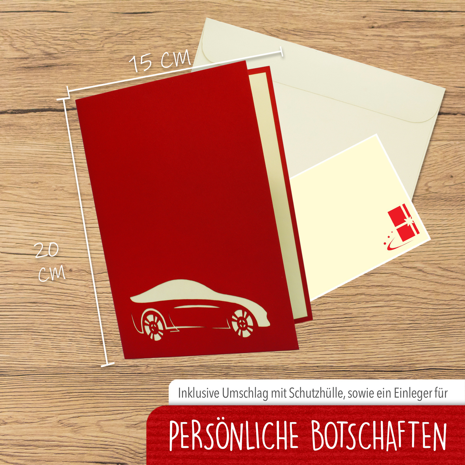 Pop Up Karte, 3D Karte, Führerschein, Auto rot, N260 - Image 3