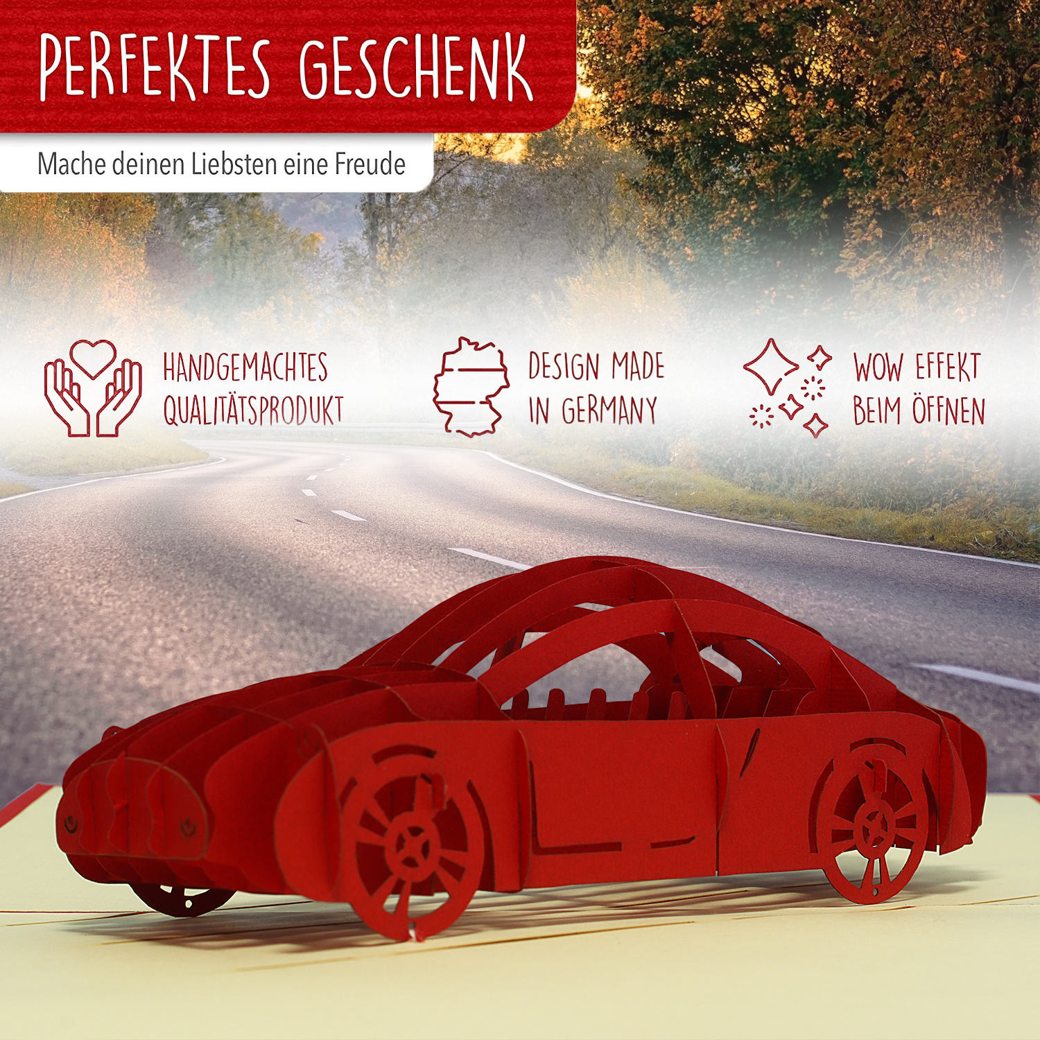 Pop Up Karte, 3D Karte, Führerschein, Auto rot, N260 - Image 2