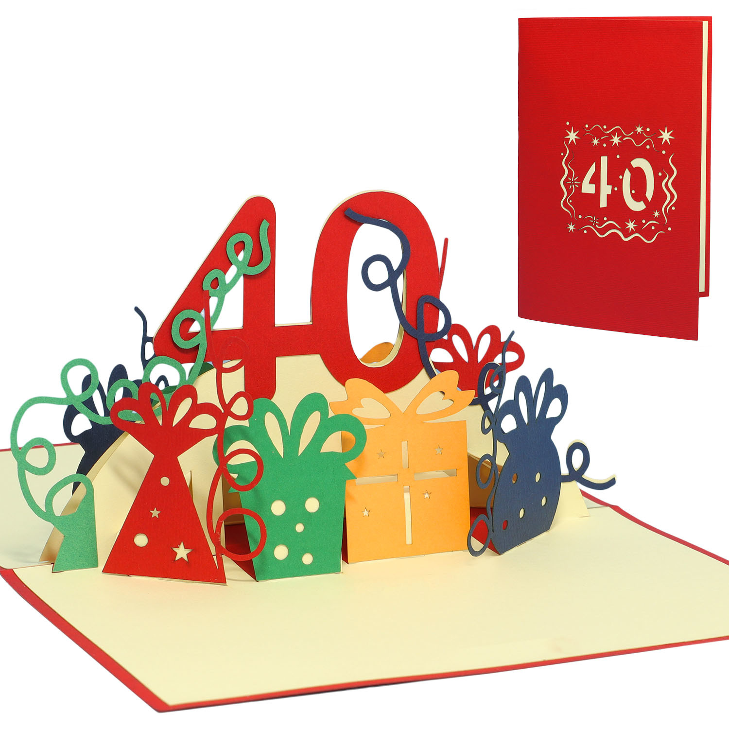Pop Up Karte, 3D Karte, 40. Geburtstag, Jubiläum Zahl, rot, N18
