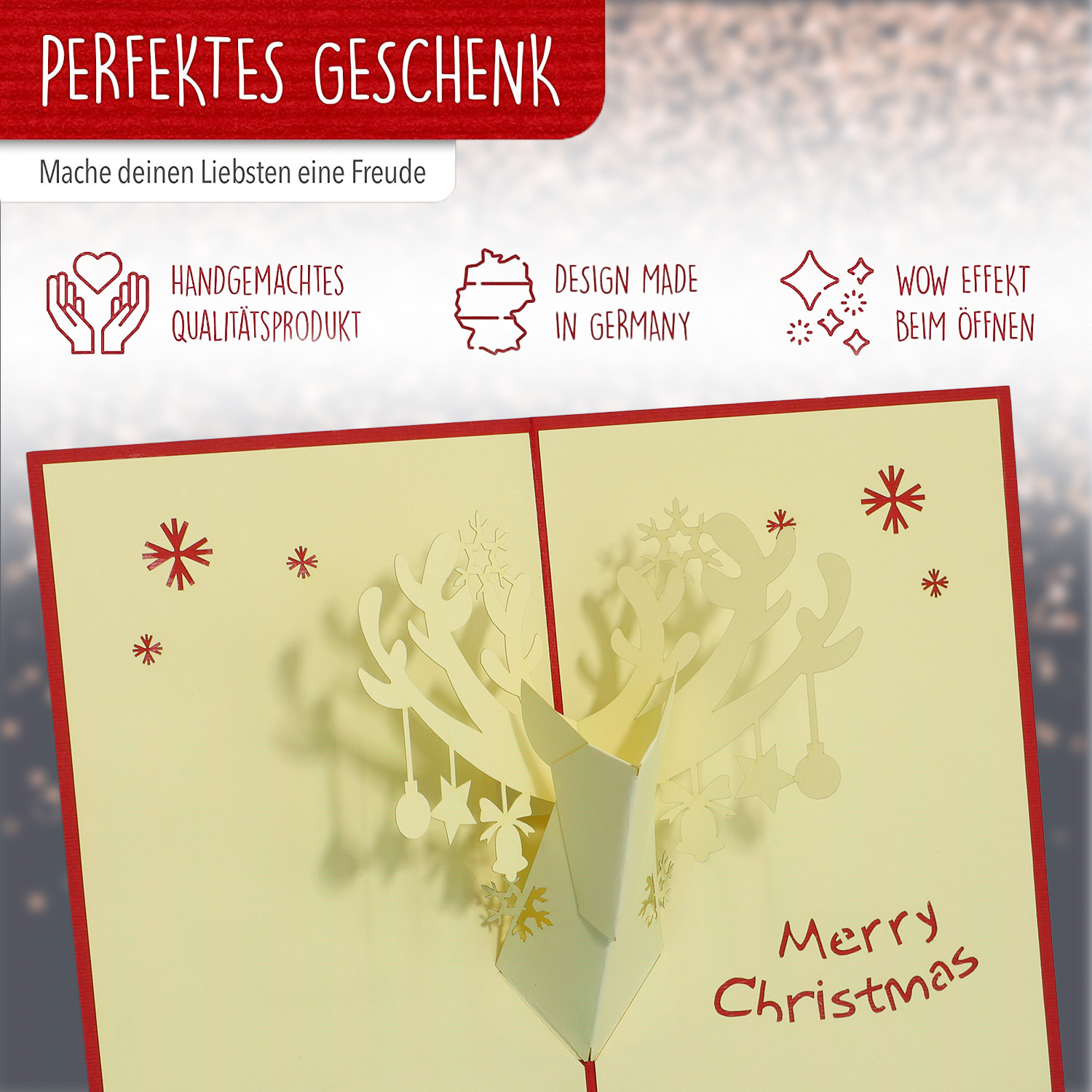 Pop Up Karte, 3D Karte, Weihnachtskarte, Geschmücktes Rentier, N430 – Image 3