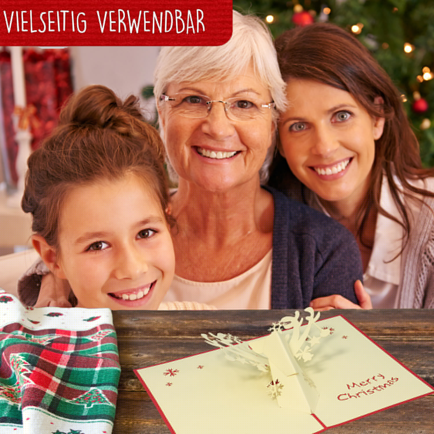Pop Up Karte, 3D Karte, Weihnachtskarte, Geschmücktes Rentier, N430 – Image 6