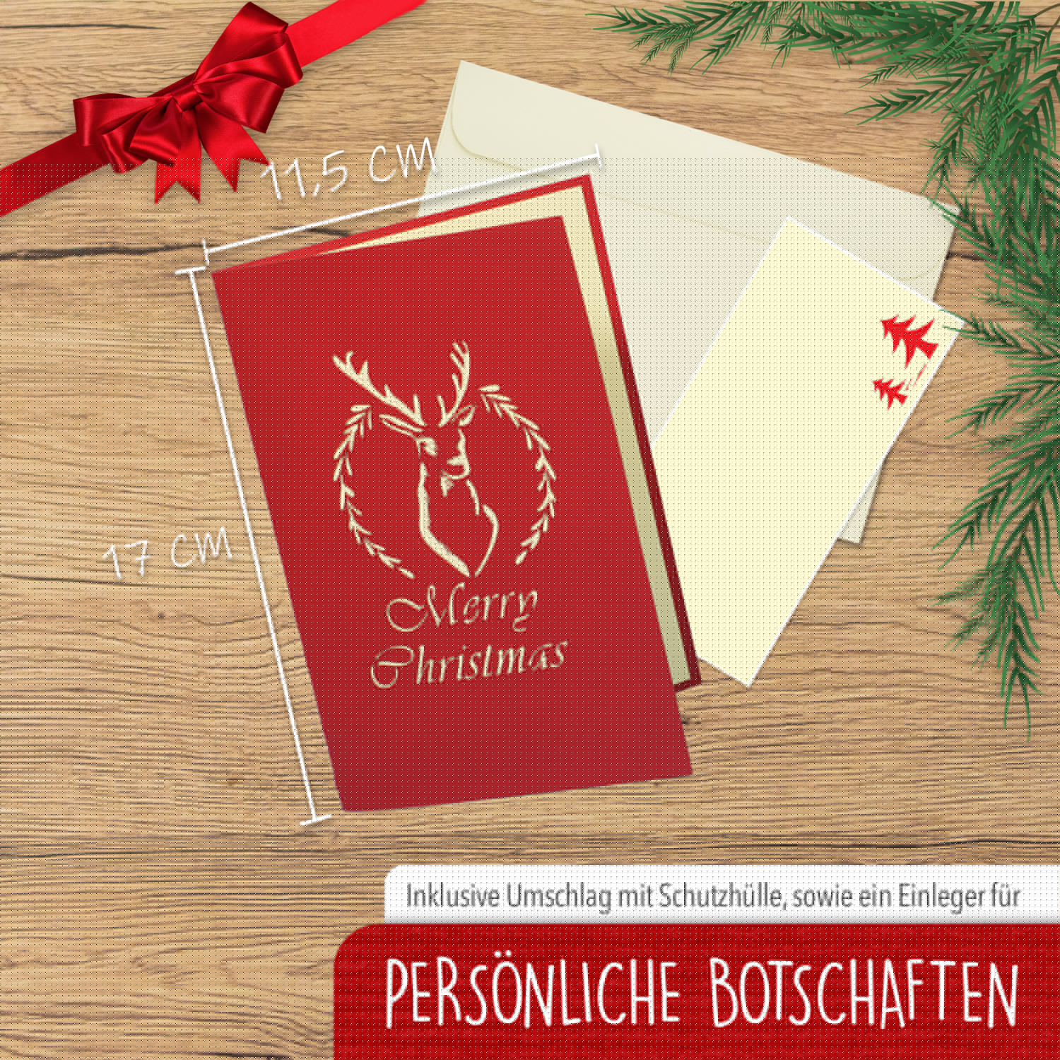 Pop Up Karte, 3D Karte, Weihnachtskarte, Geschmücktes Rentier, N430 – Image 2