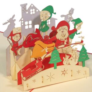 Pop Up Karte, 3D Karte, Weihnachtskarte,  Weihnachtsmann mit Geschenke, Nordpol, N441