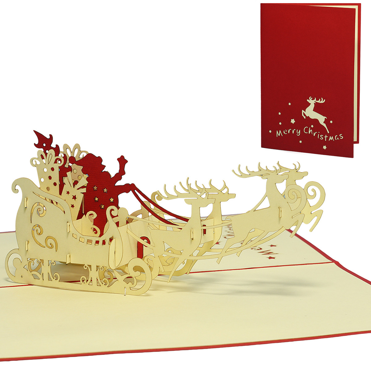 Pop Up Karte, 3D Karte, Weihnachtskarte, Weihnachtsmann mit Schlitten (EN), N419