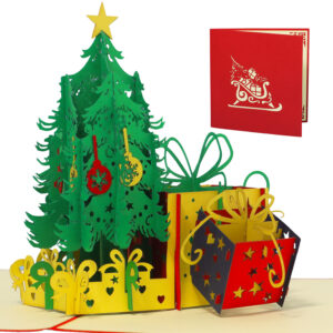 Pop Up Karte, 3D Karte, Tannenbaum, Weihnachtsbaum mit Geschenken, N453