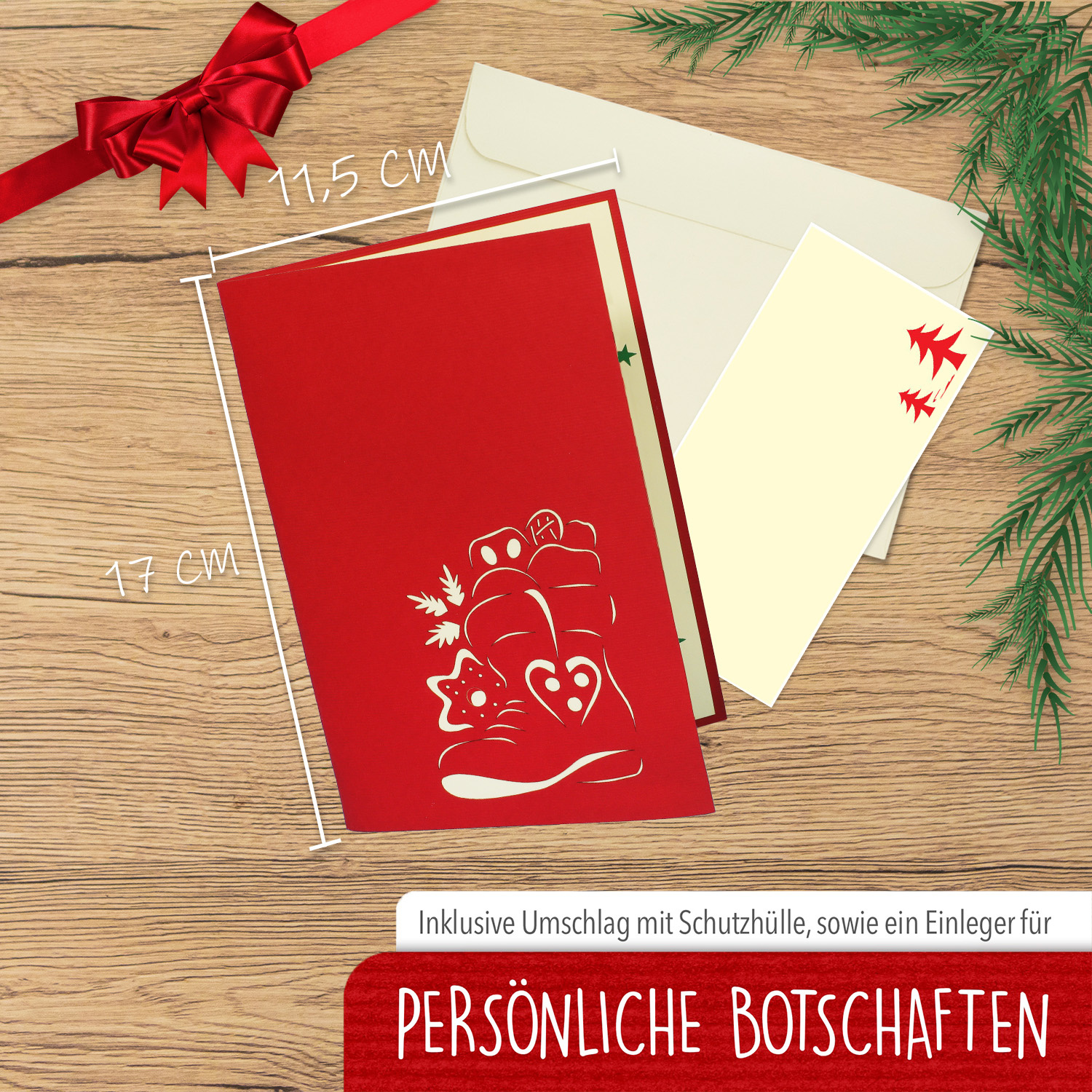 Pop Up Karte, 3D Karte, Weihnachtskarte, Weihnachtskamin, N439 - immagine 2