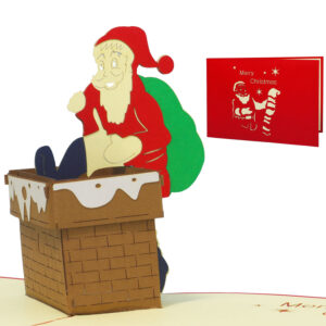 Pop Up Karte, 3D Karte, Weihnachtskarte, Weihnachtsmann im Schornstein, N435