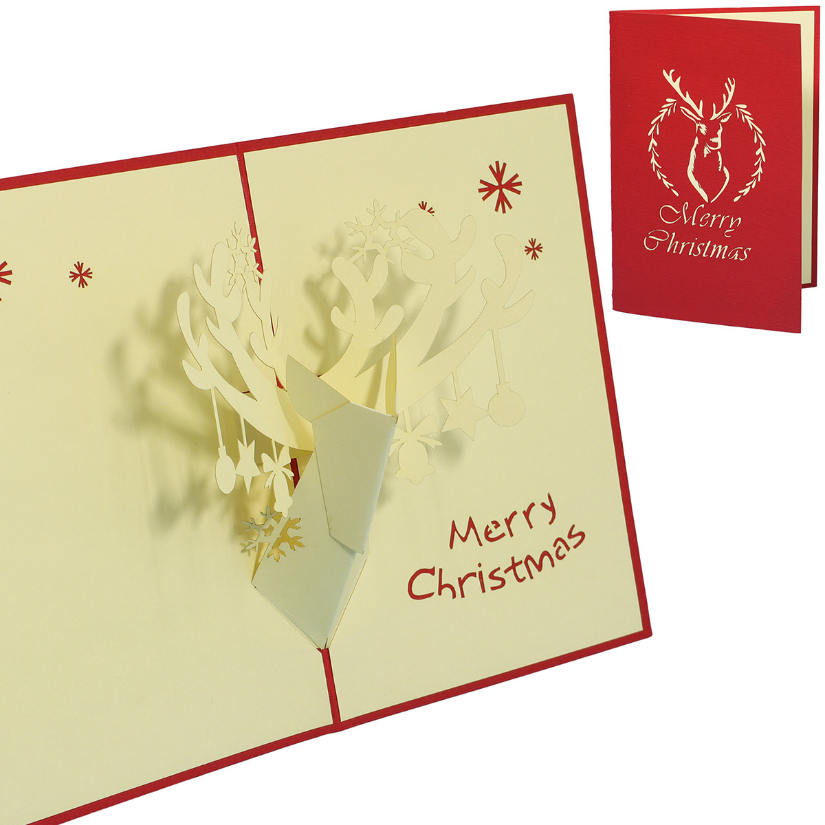 Pop Up Karte, 3D Karte, Weihnachtskarte, Geschmücktes Rentier, N430
