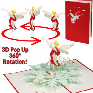 LINPopUp Karte, 3D Karte, Christkind, Rotierender Engel mit Flöte, N462