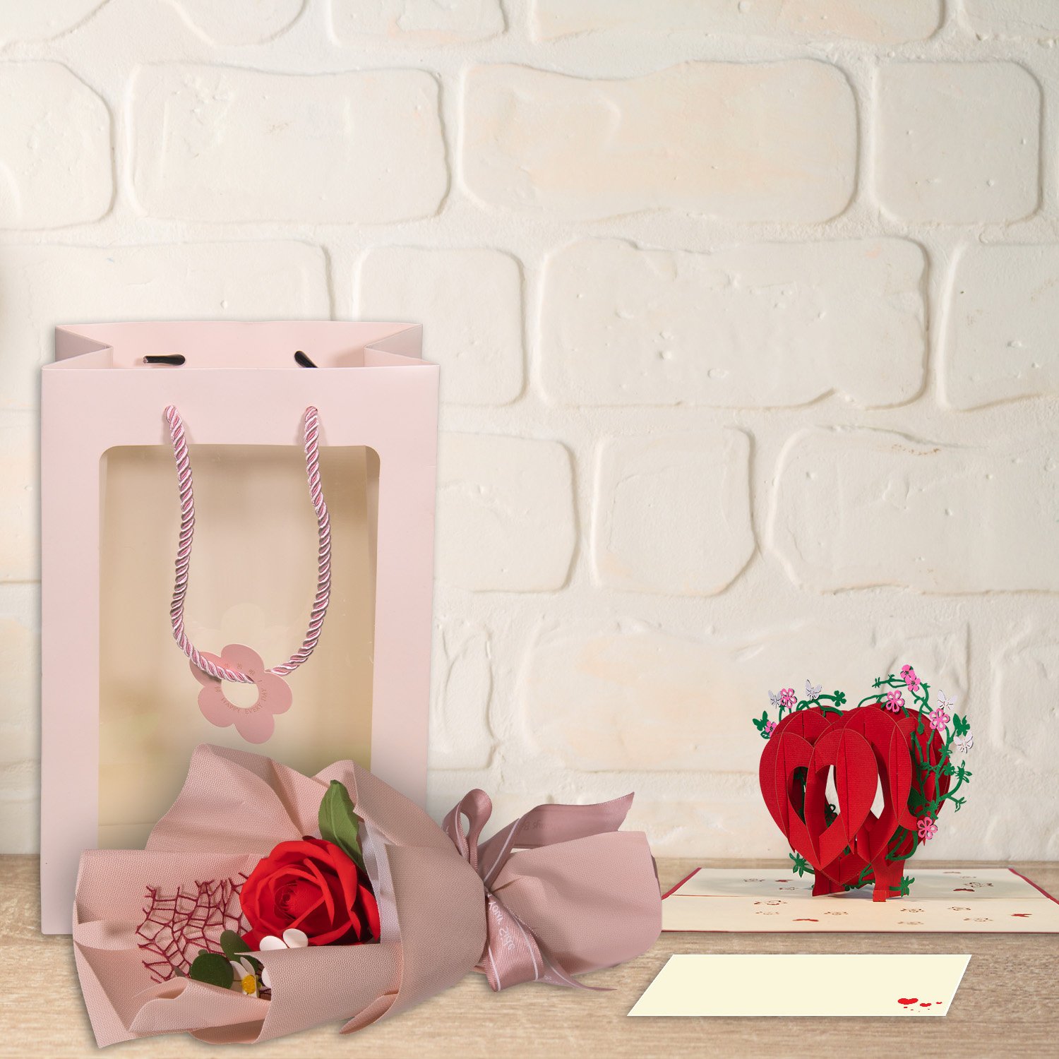 Valentinstag Geschenk, LINPopUp Karte und Rose mit Tüte, 3D Herz - immagine 5