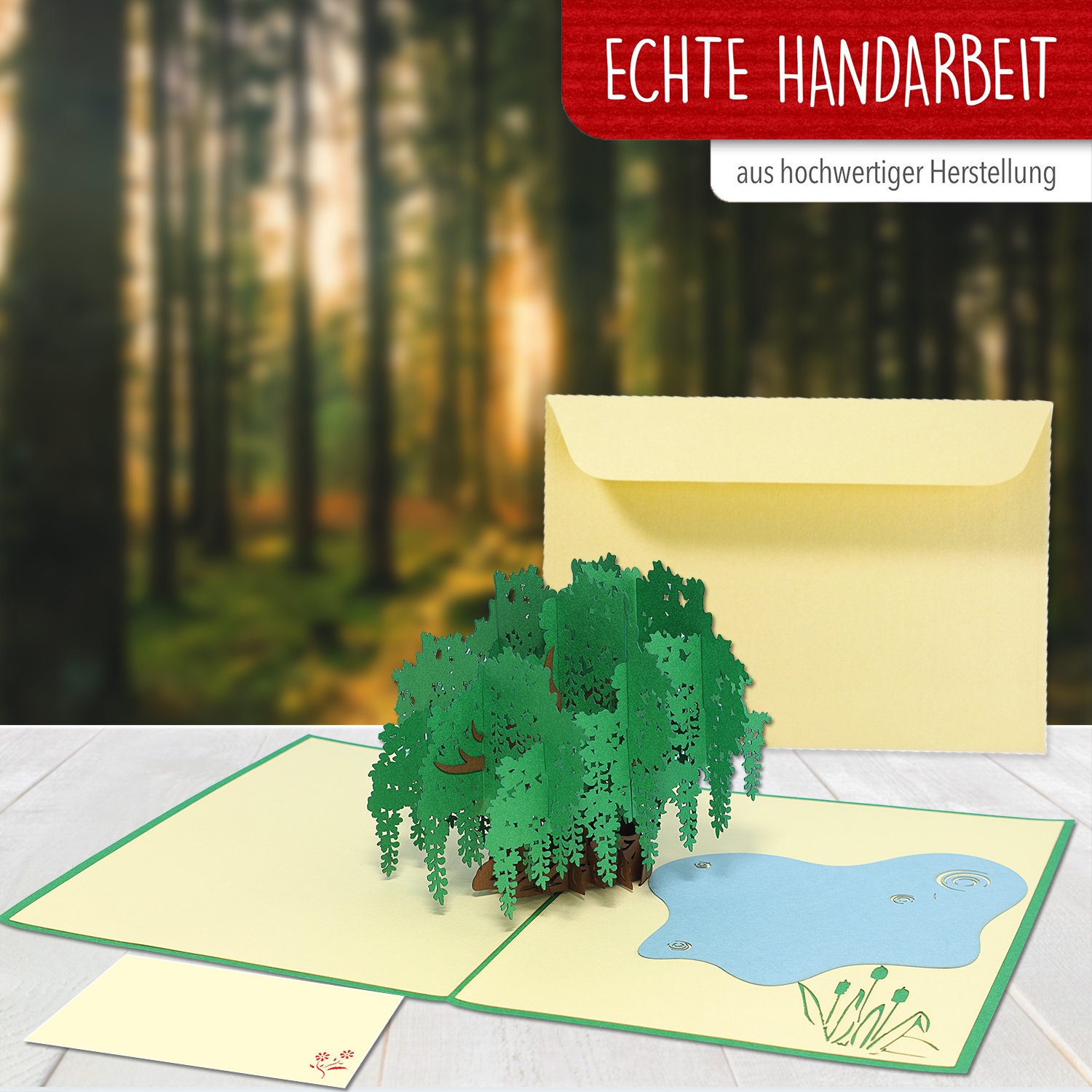 Pop Up Karte, 3D Karte, Teich, Baum, Trauerweide, N347 - Image 4